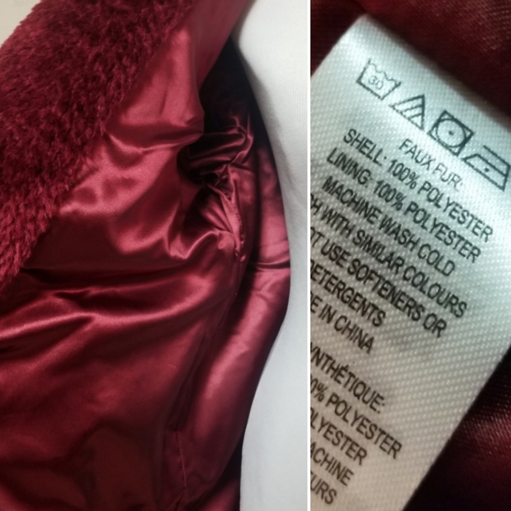 🆕️⬇️🎉HOST PICK🎉 French Connection Burgundy Vegan Fur Coat - Picture 12 of 12